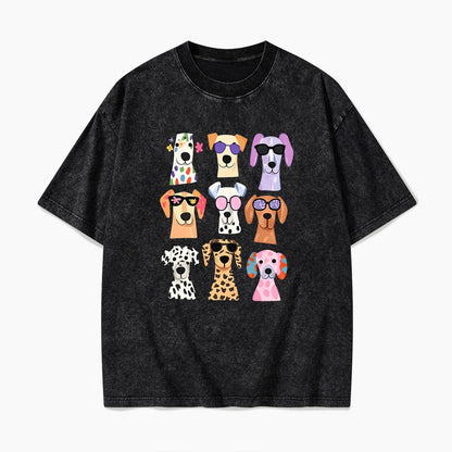 Colorful Cute Dog Washed Tees