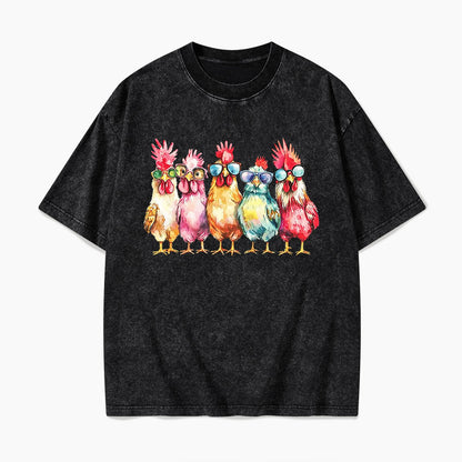 Funny Farmer Chicken Washed Tees