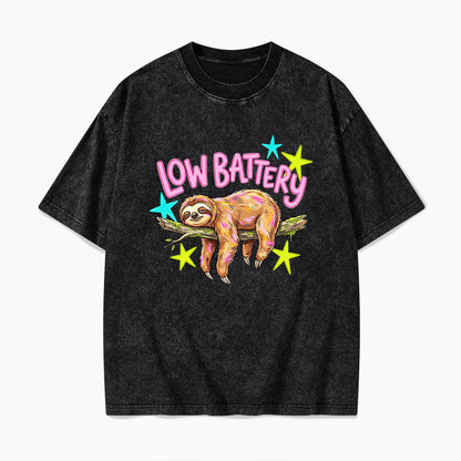 Low Battery Sloth Washed Tees