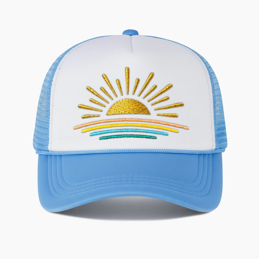 Embroidered Sunset Colorblock Trucker Hat