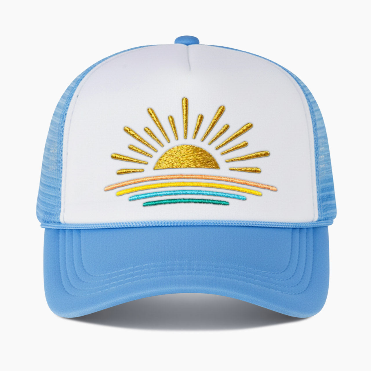 Embroidered Sunset Colorblock Trucker Hat