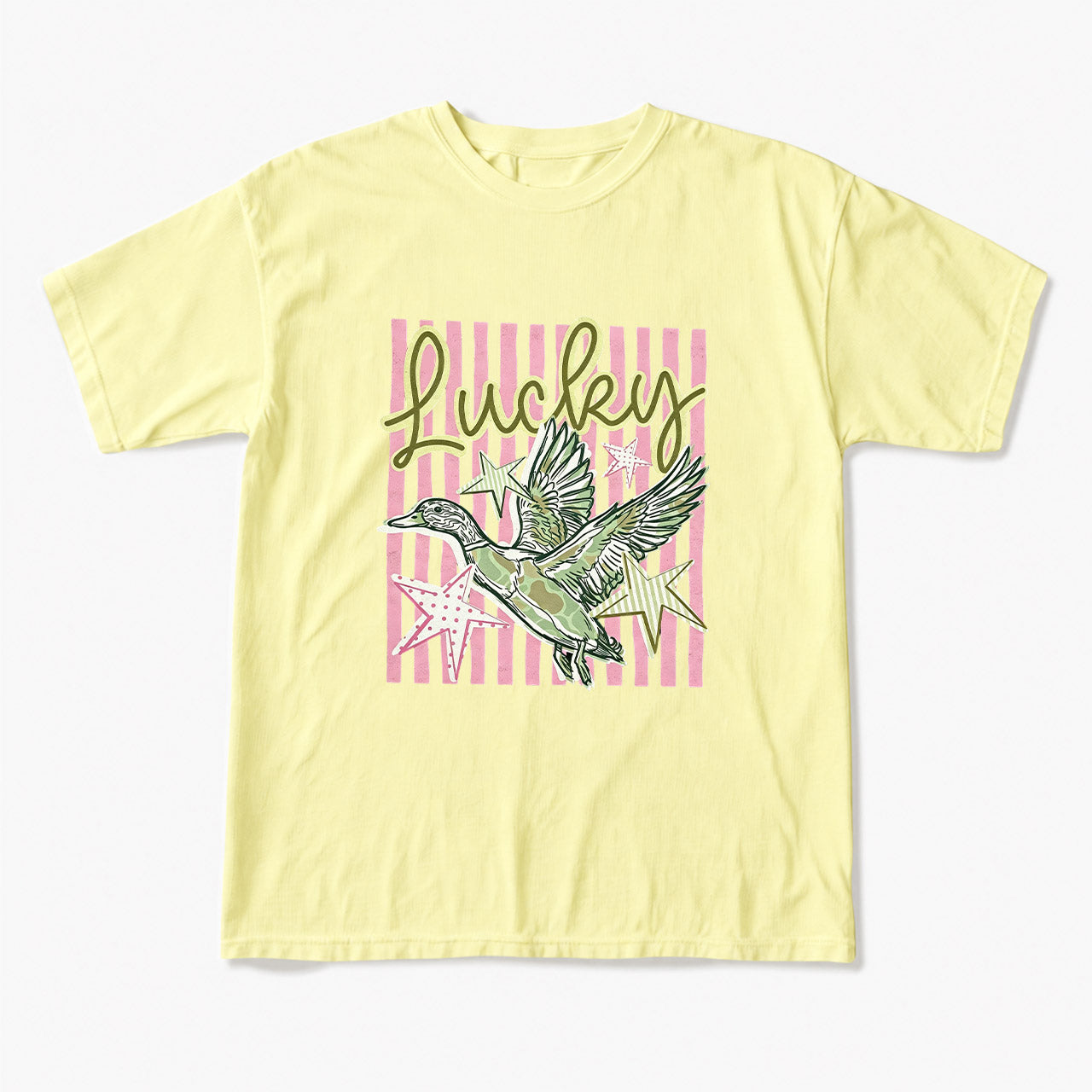 Flying Mallard Duck Lucky Striped T Shirts