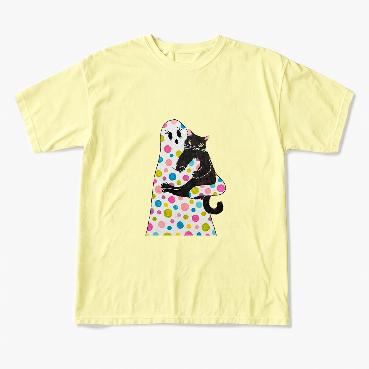 Polka Dot Ghost Cat Hug Halloween T Shirts