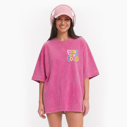 Focus on the Good Positivity Flower Two Sides Washed Tees