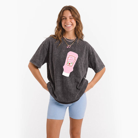 Pink Self Love Sauce Bottle Washed Tees