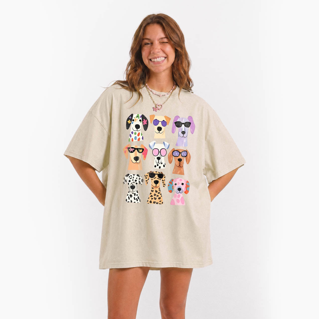 Colorful Cute Dog Washed Tees