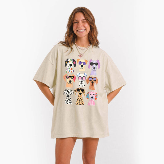 Colorful Cute Dog Washed Tees