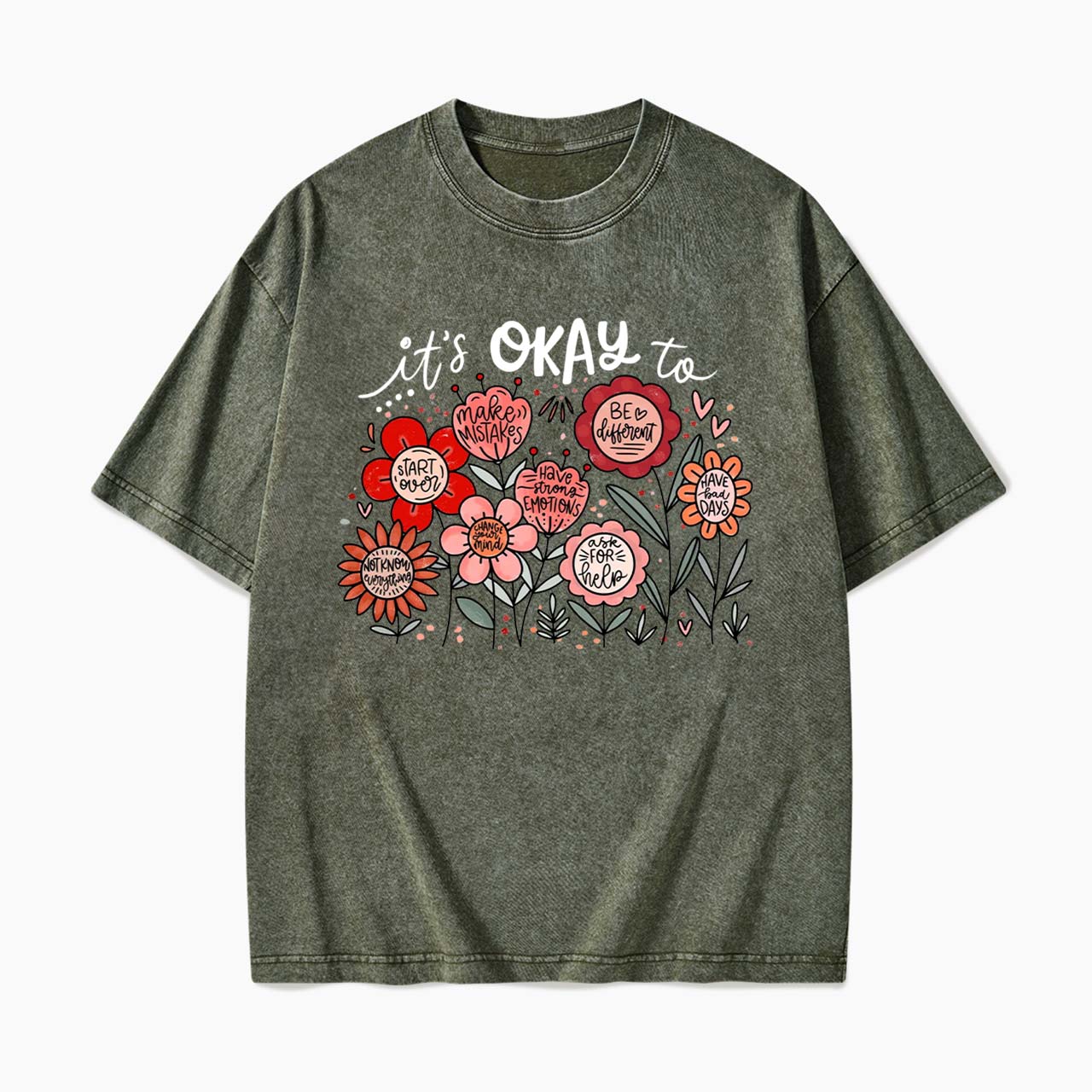 It's Okay to Boho Floral Washed Tees