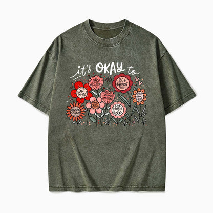 It's Okay to Boho Floral Washed Tees