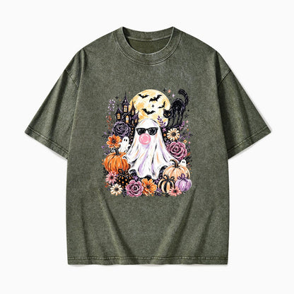 Ghost Blowing Bubble Gum Halloween Washed Tees