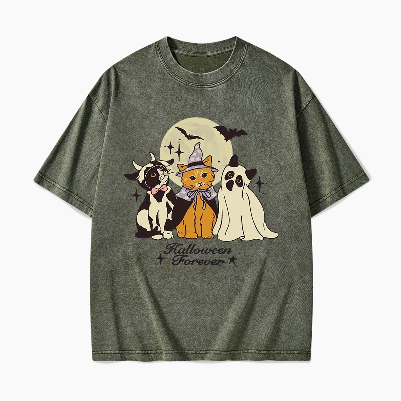 Cute Cats Costume Pumpkin Halloween Washed Tees