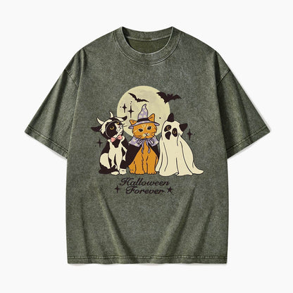 Cute Cats Costume Pumpkin Halloween Washed Tees