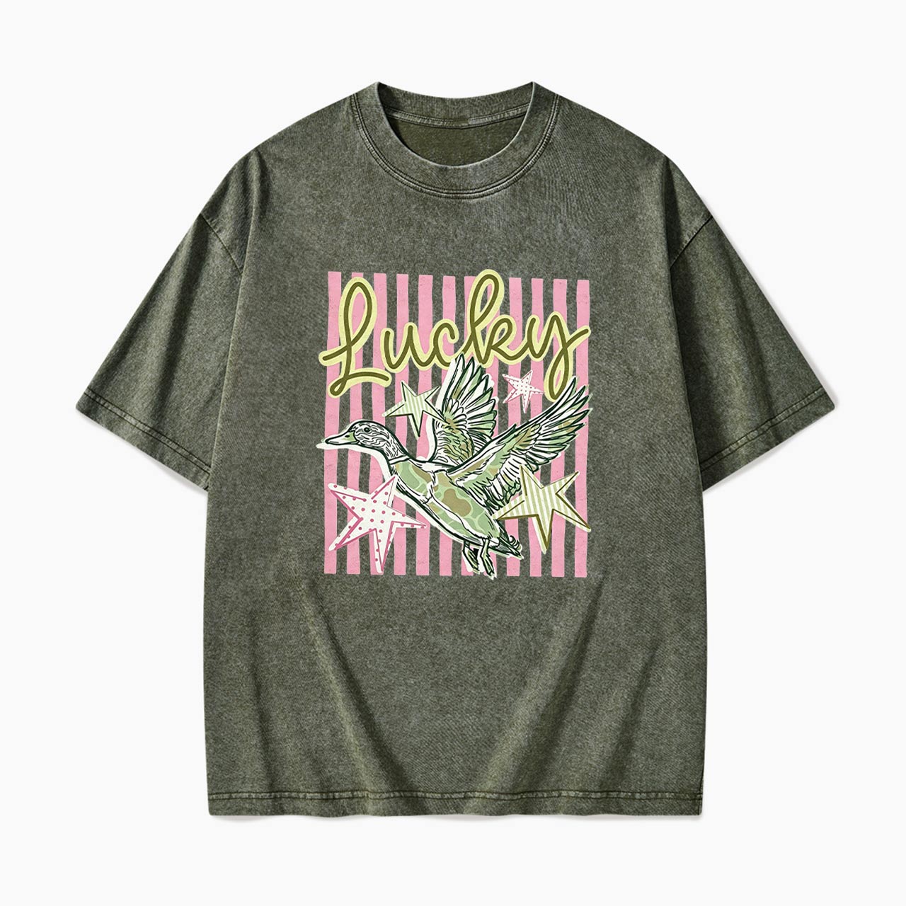 Flying Mallard Duck Lucky Striped Washed Tees