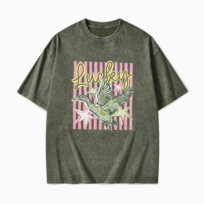 Flying Mallard Duck Lucky Striped Washed Tees