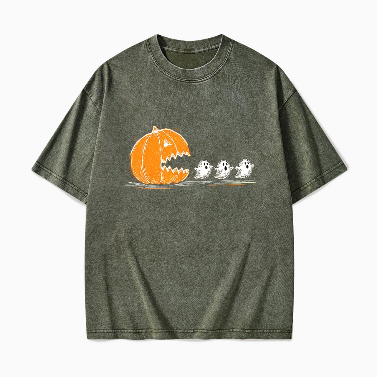 Pumpkin Chasing Ghost Halloween Washed Tees