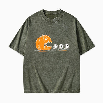 Pumpkin Chasing Ghost Halloween Washed Tees