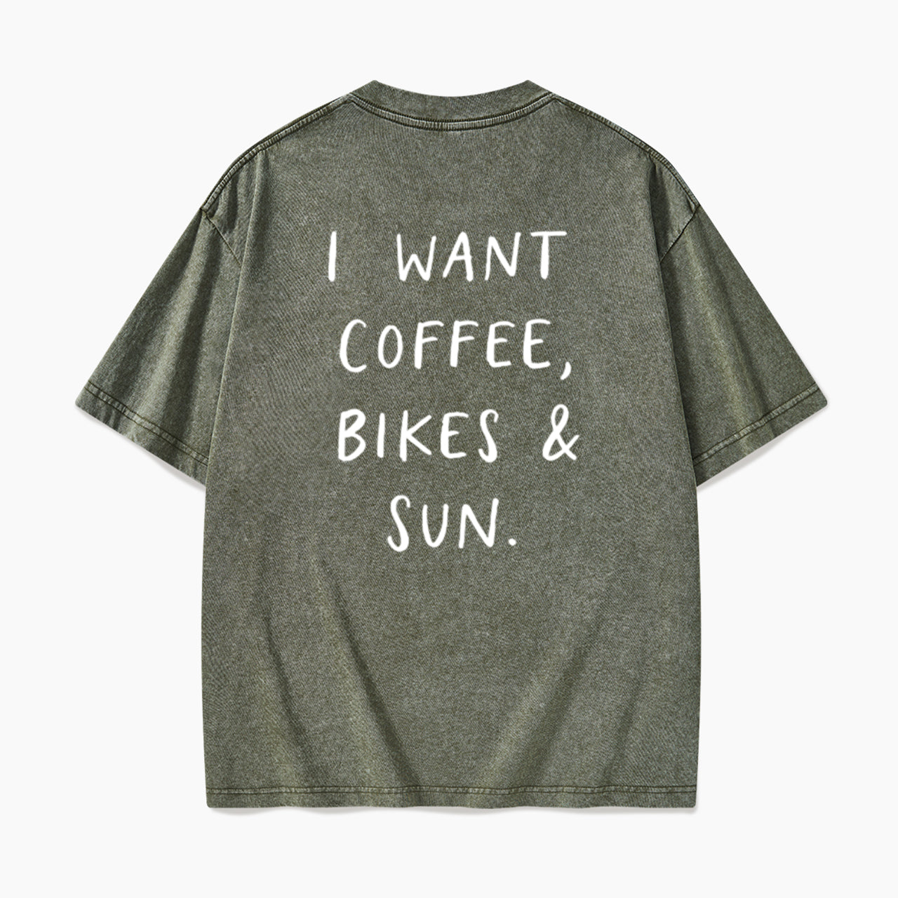 I Want Coffee Bikes and Sun Back Design Washed Tees