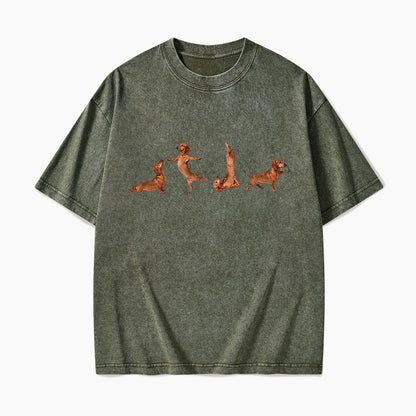 Yoga Dachshunds Washed Tees