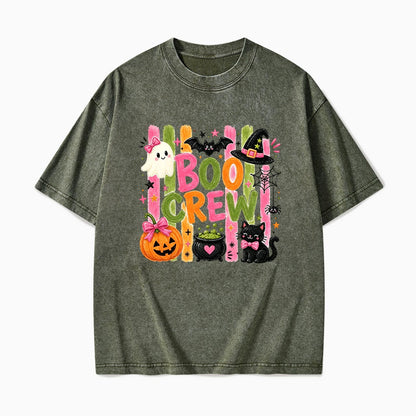 Striped Boo Crew Halloween Washed Tees