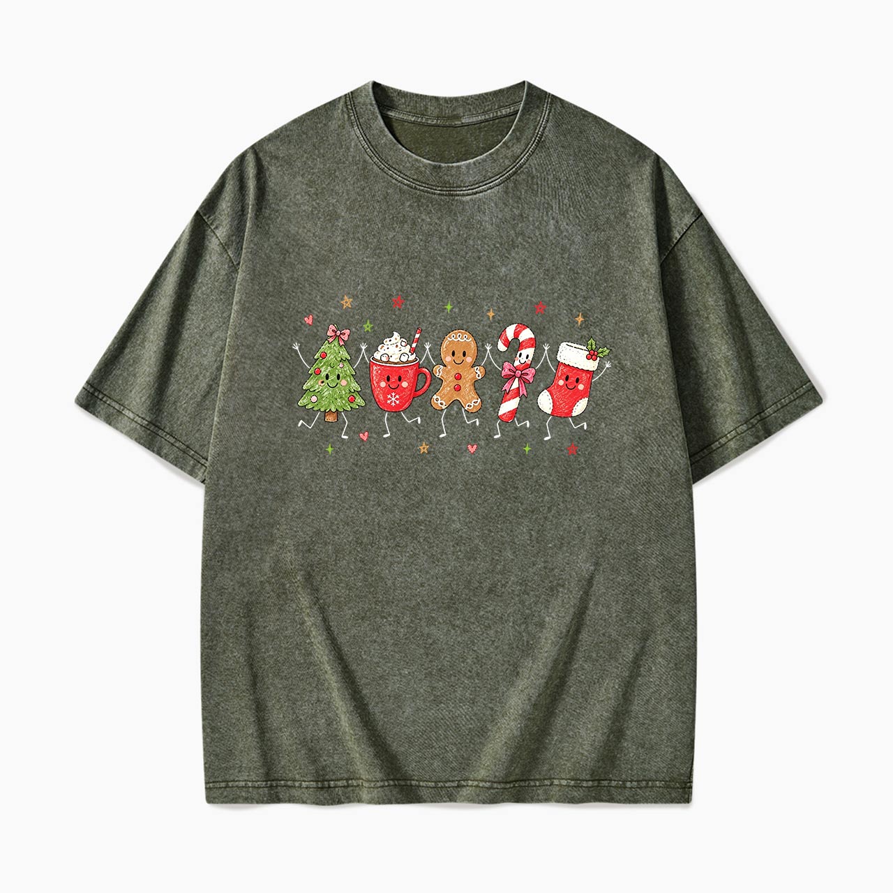 Cute Stick Figure Christmas Washed Tees
