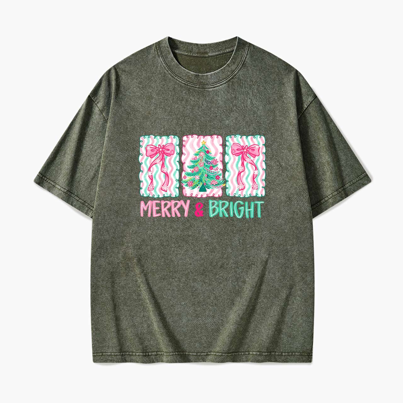 Merry Bright Floral Coquette Christmas Washed Tees