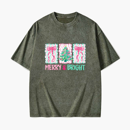 Merry Bright Floral Coquette Christmas Washed Tees