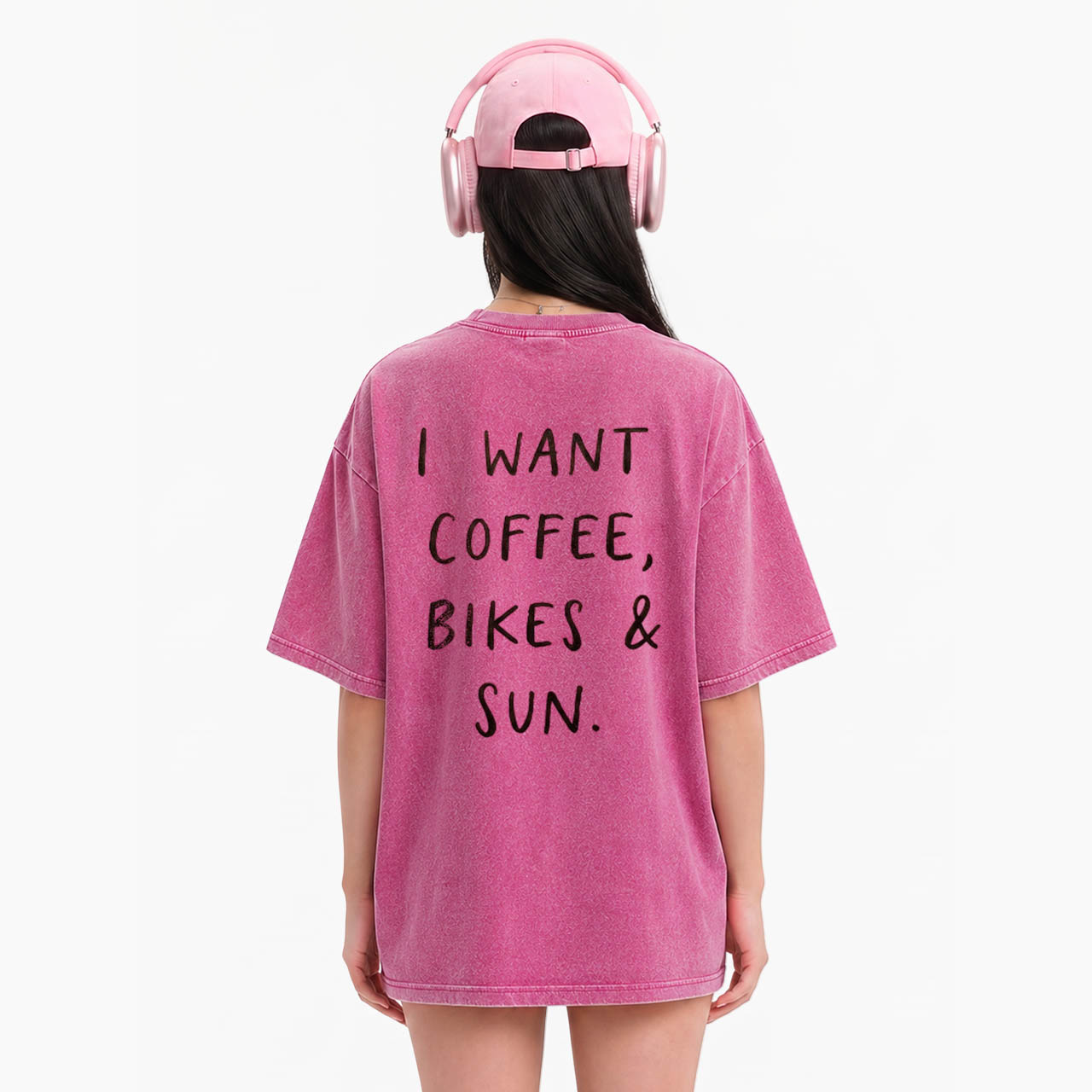 I Want Coffee Bikes and Sun Back Design Washed Tees