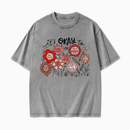 It's Okay to Boho Floral Washed Tees