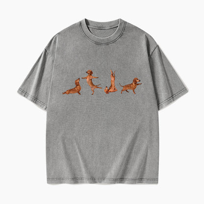 Yoga Dachshunds Washed Tees