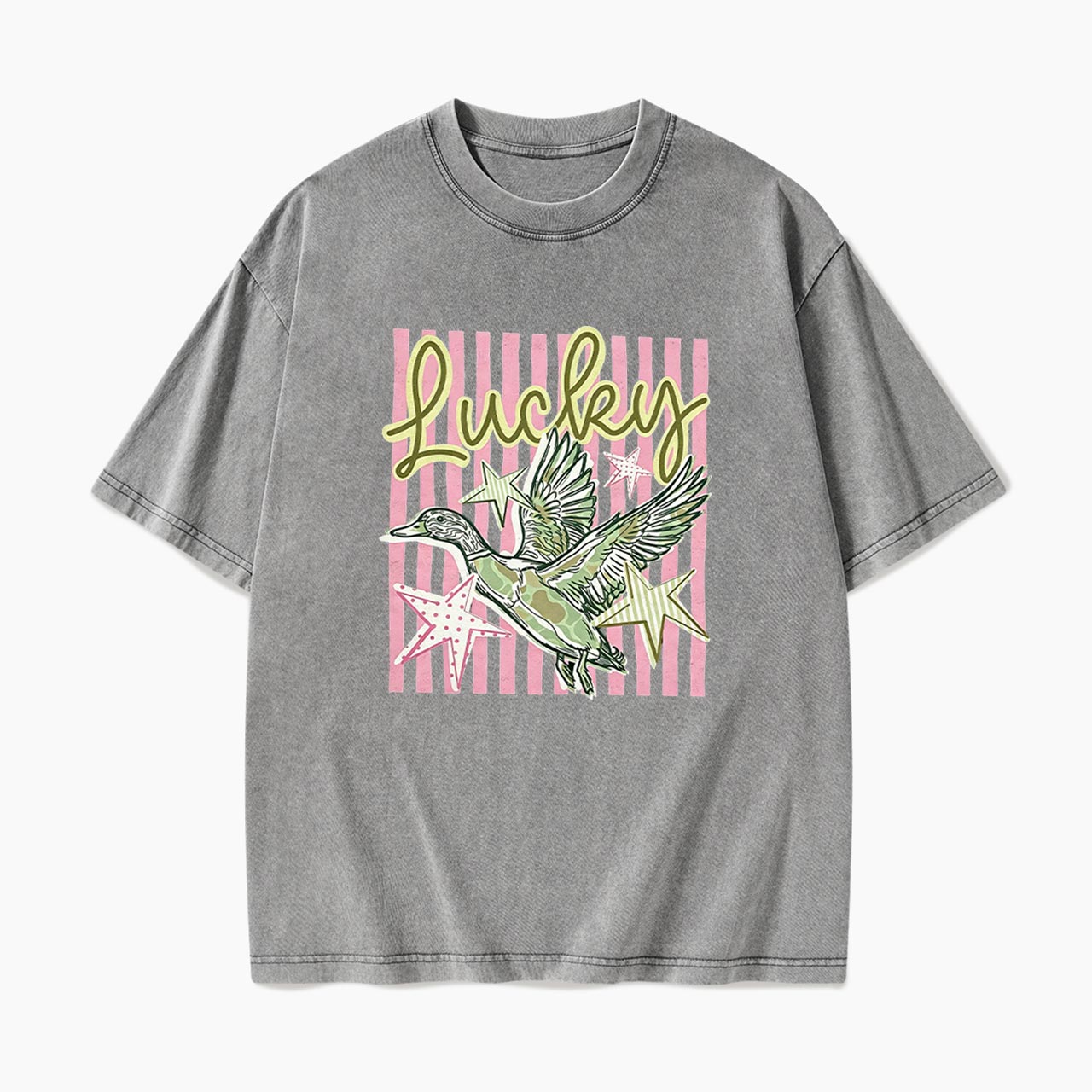Flying Mallard Duck Lucky Striped Washed Tees
