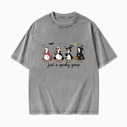 Just a Spooky Goose Halloween Washed Tees