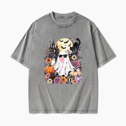 Ghost Blowing Bubble Gum Halloween Washed Tees