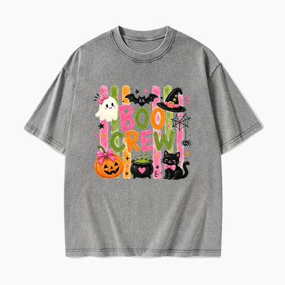 Striped Boo Crew Halloween Washed Tees