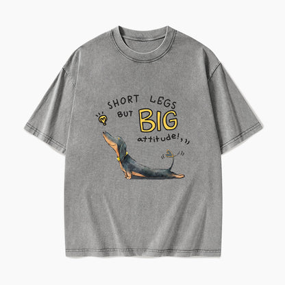 Short Legs But Big Attitude Wiener Dog Washed Tees