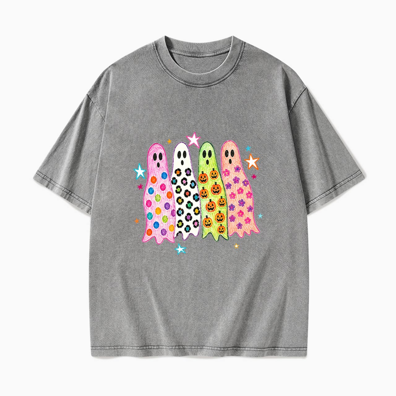 Colorful Leopard Ghost Halloween Washed Tees