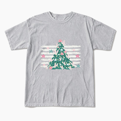 Pink Striped Christmas Tree Christmas T Shirts