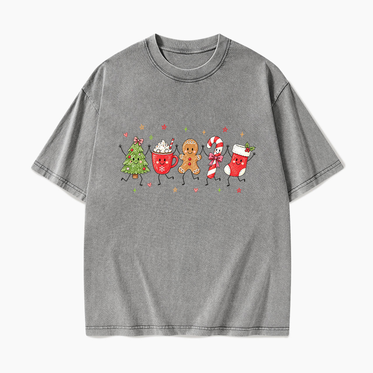 Cute Stick Figure Christmas Washed Tees