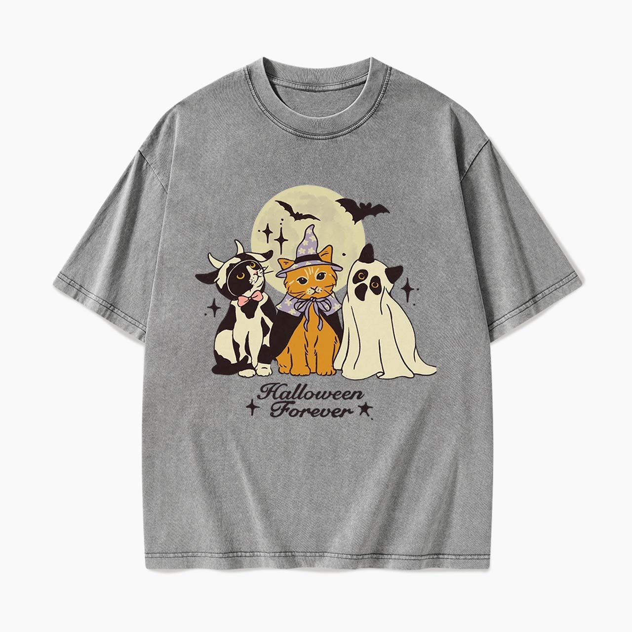 Cute Cats Costume Pumpkin Halloween Washed Tees
