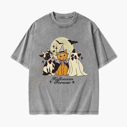 Cute Cats Costume Pumpkin Halloween Washed Tees