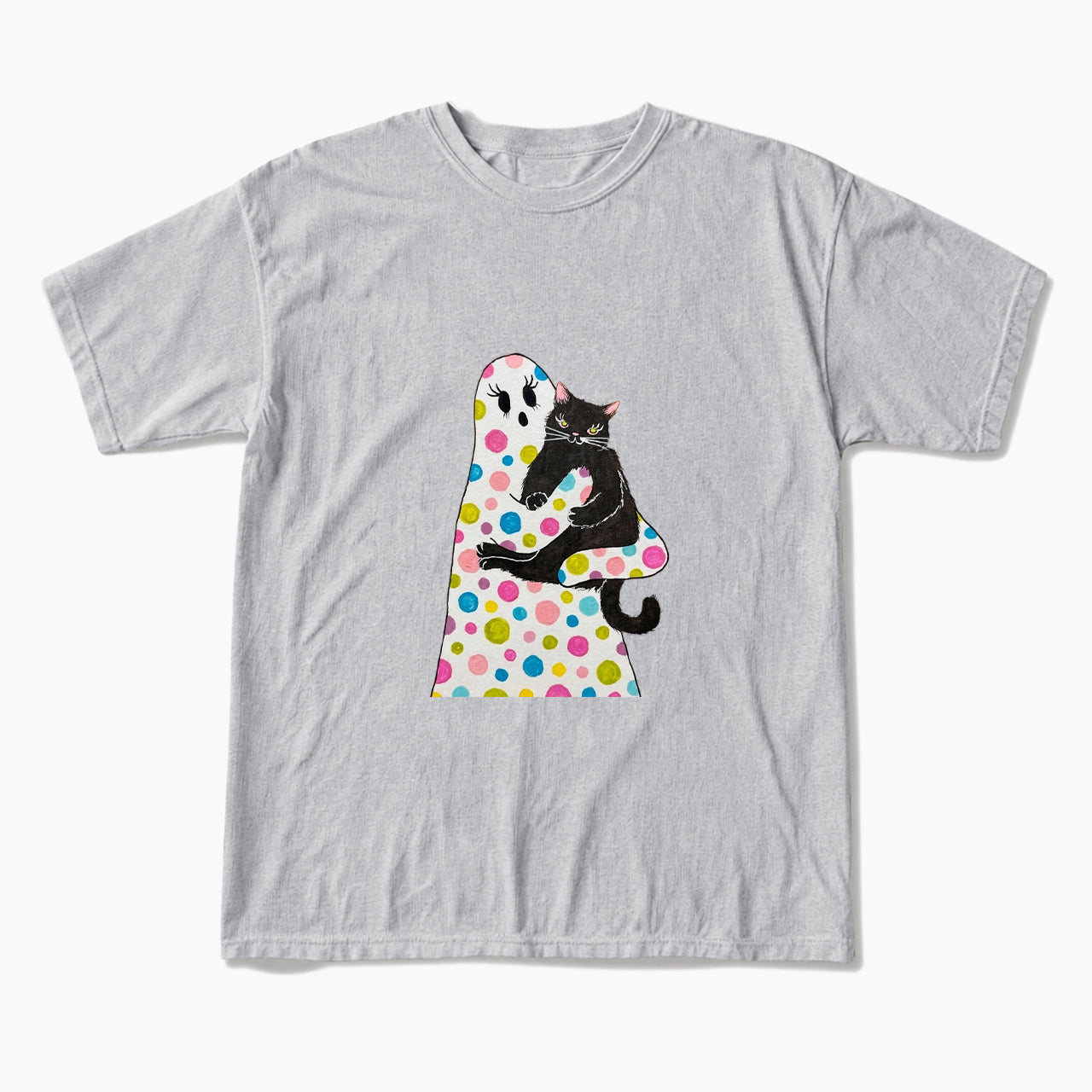 Polka Dot Ghost Cat Hug Halloween T Shirts