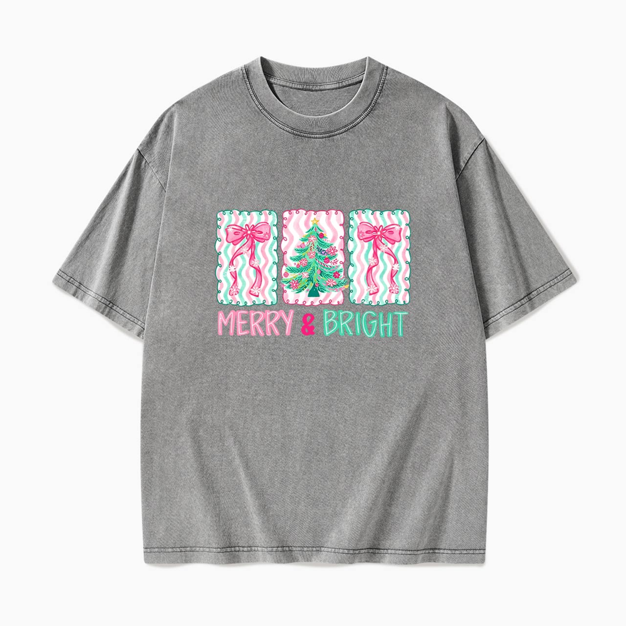 Merry Bright Floral Coquette Christmas Washed Tees