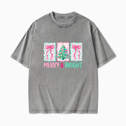 Merry Bright Floral Coquette Christmas Washed Tees