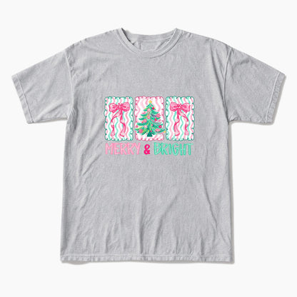 Merry Bright Floral Coquette Christmas T Shirts