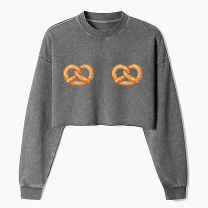 Salty But Sweet Pretzel Crop Washed Sweatshirts