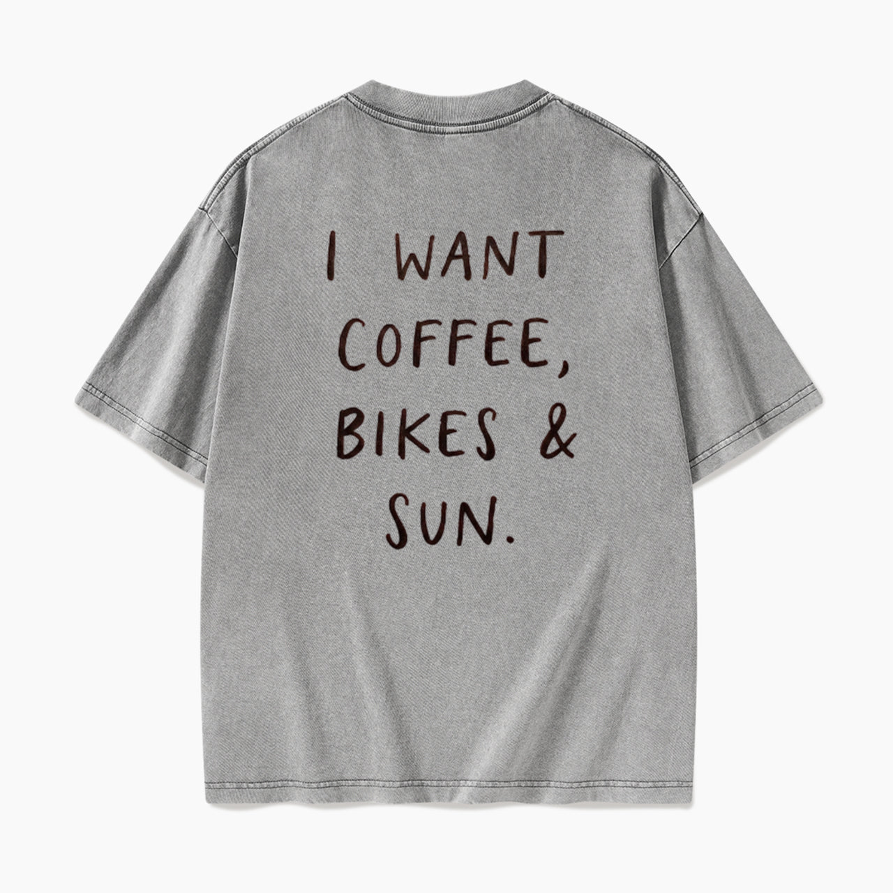 I Want Coffee Bikes and Sun Back Design Washed Tees