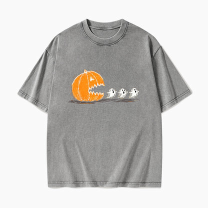 Pumpkin Chasing Ghost Halloween Washed Tees