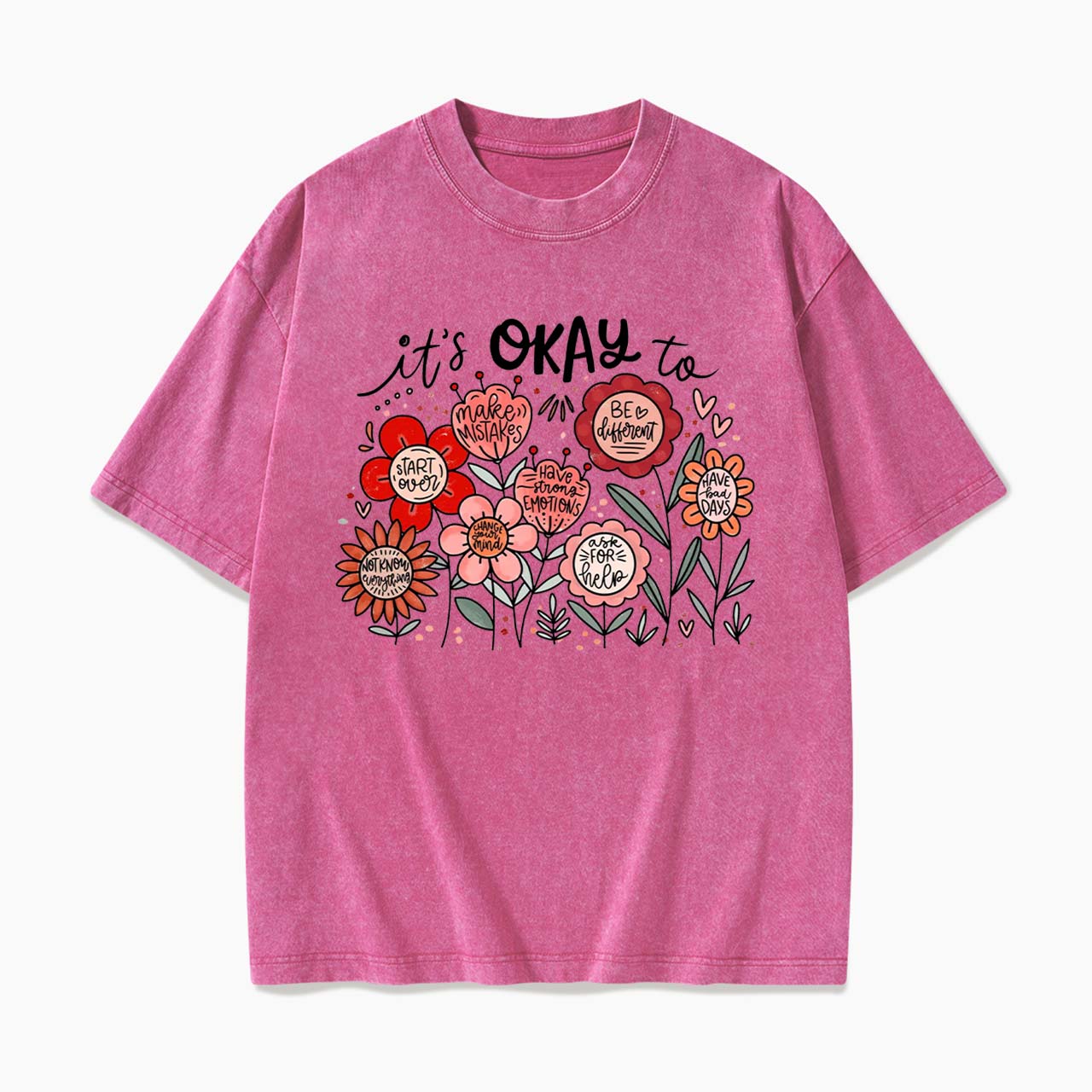 It's Okay to Boho Floral Washed Tees