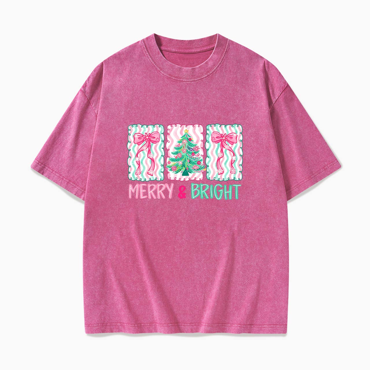 Merry Bright Floral Coquette Christmas Washed Tees