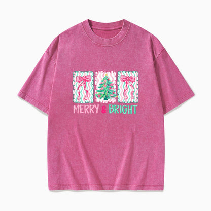 Merry Bright Floral Coquette Christmas Washed Tees
