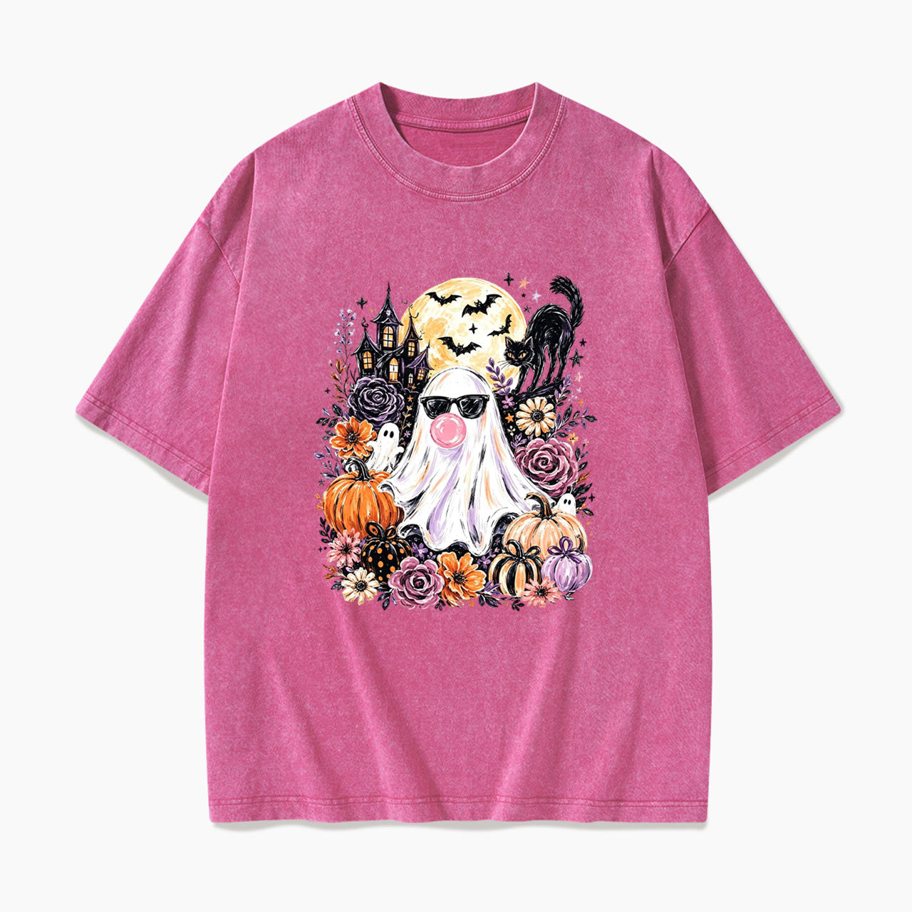 Ghost Blowing Bubble Gum Halloween Washed Tees